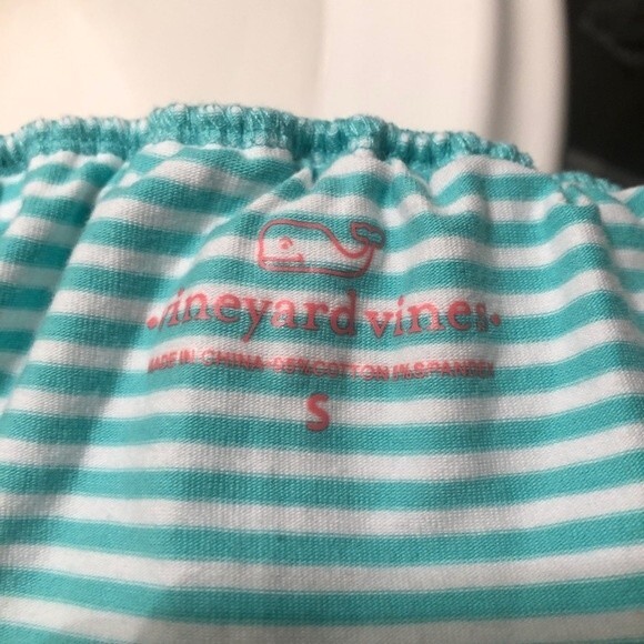 Vineyard Vines Sz S Off the Shoulder Mint White Stripe Dress - Picture 2 of 6